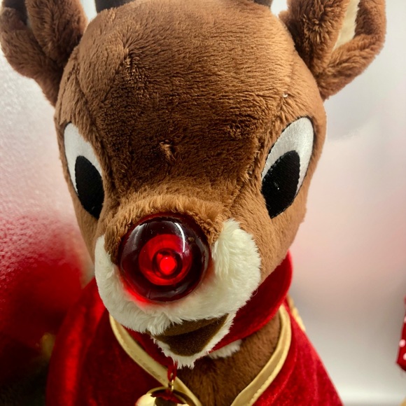 Build A Bear Rudolph LIGHT UP Red Nose & Clarice Plush Dress polka dot shoes - Picture 5 of 16